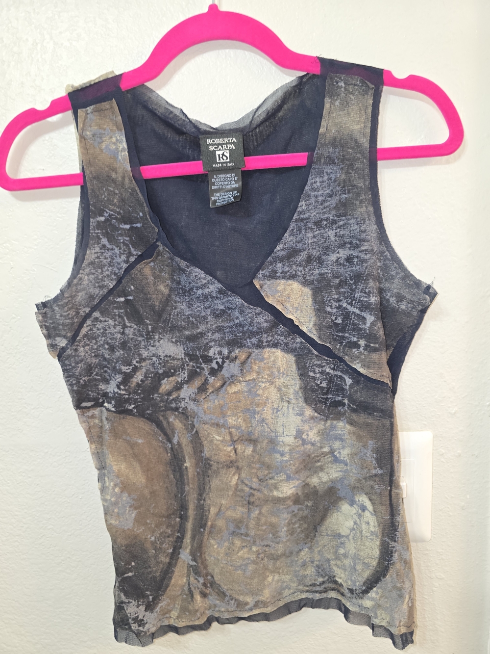 Roberta Scarpa Brown & Black Abstract V-Neck Tank Top